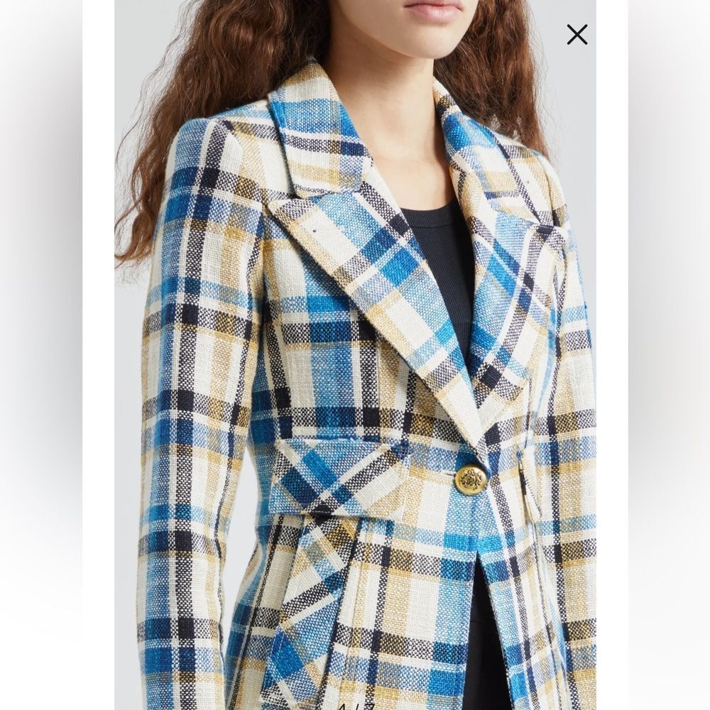 NEW Smythe Cut-Away Blazer Summer Plaid Linen Cotton Size 6 - Picture 3 of 12